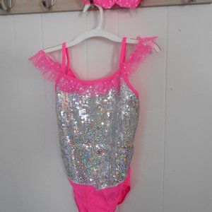 Extra Large Child Dance Costume Silver & Pink New